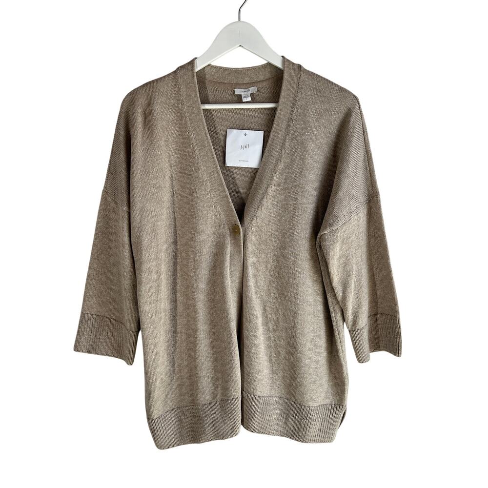 J. JILL PURE WOMENS SIZE LARGE KNIT ONE BUTTON CARDIGAN SWEATER KHAKI BEIGE NEW